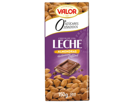 CHOCO. VALOR CON LECHE Y ALMENDRAS 0% AZUCARES AÑADIDOS 150 G