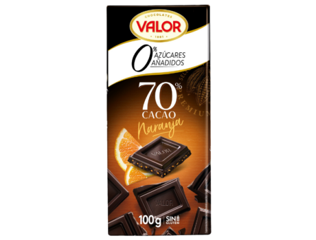 CHOCO. VALOR NEGRO (70% ) Y NARANJA 0% AZUCARES AÑADIDOS 100 G