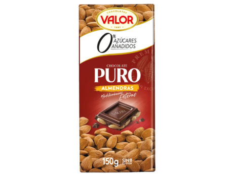 CHOCO. VALOR PURO Y ALMENDRAS 0% AZUCARES AÑADIDOS 150 G