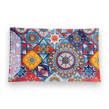 ASSIETTE EN VERRE 20x12CM CARREAUX COLORÉS MANDALAS
