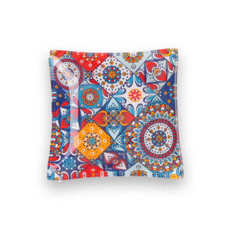 ASSIETTE EN VERRE 9X9CM CARREAUX COLORÉS MANDALAS
